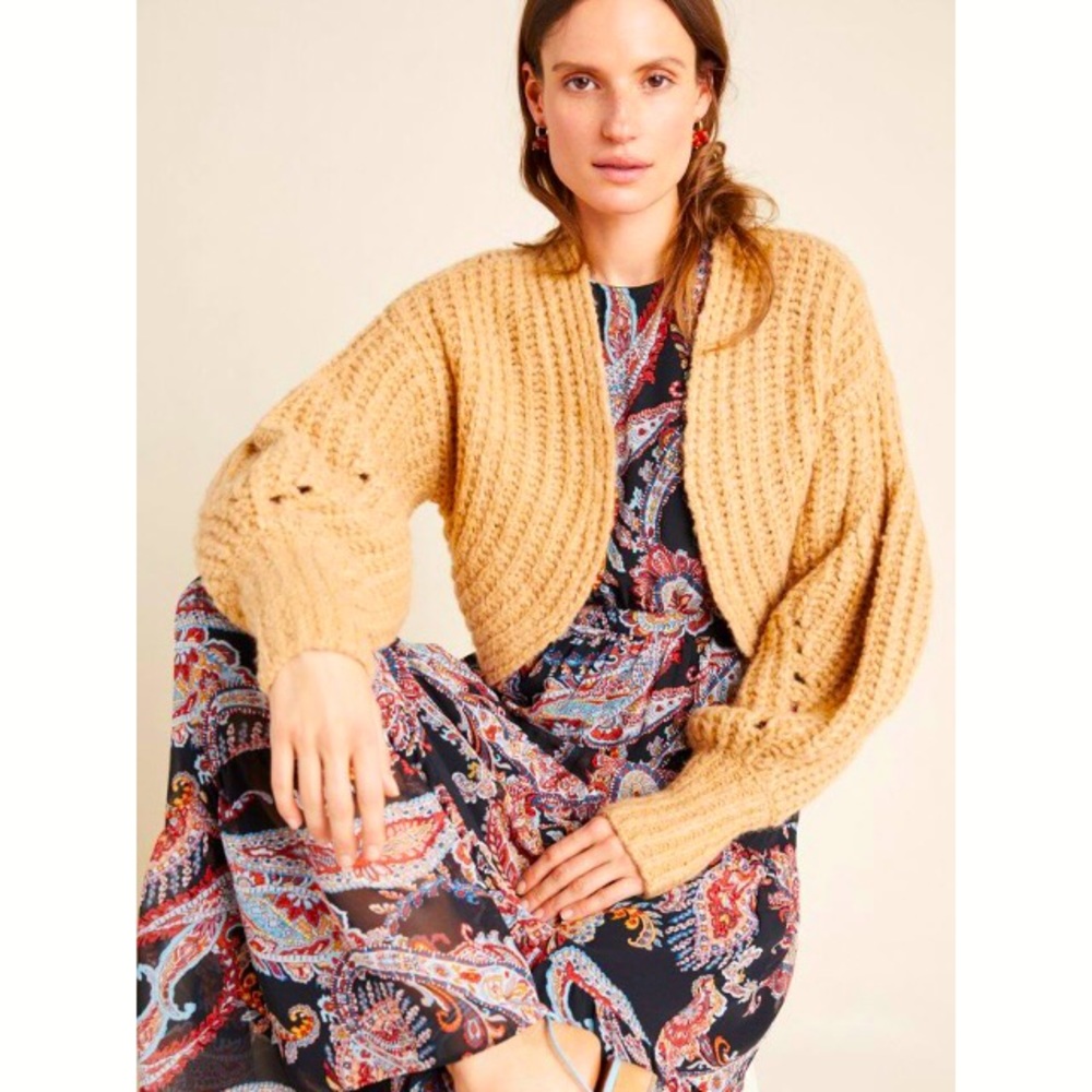 NWT Anthropologie Rae Cropped Cardigan in Cedar, XS